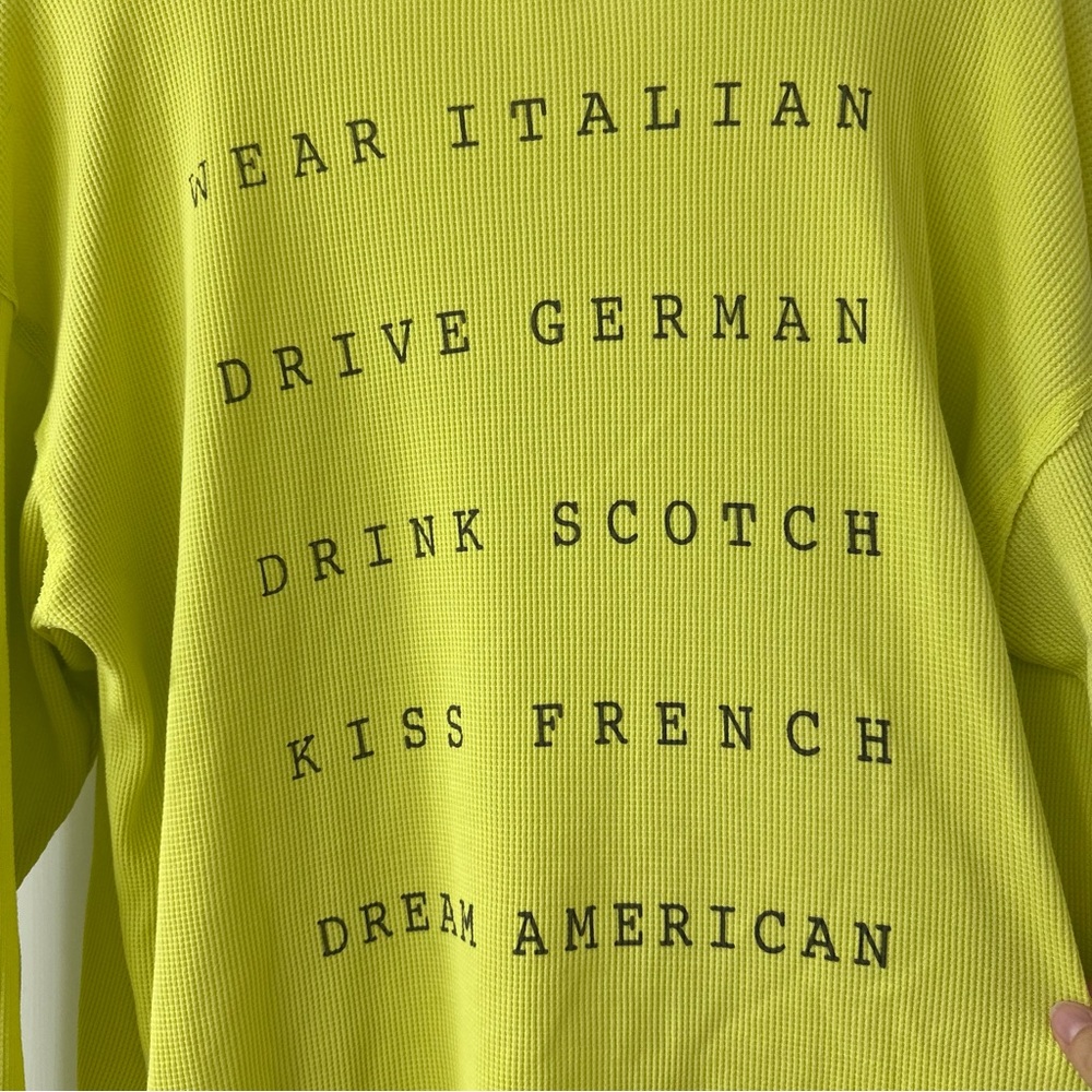 NWT Sundry Bright Yellow Dream American Waffle Print Long Sleeve Top, Size Large - Picture 9 of 9